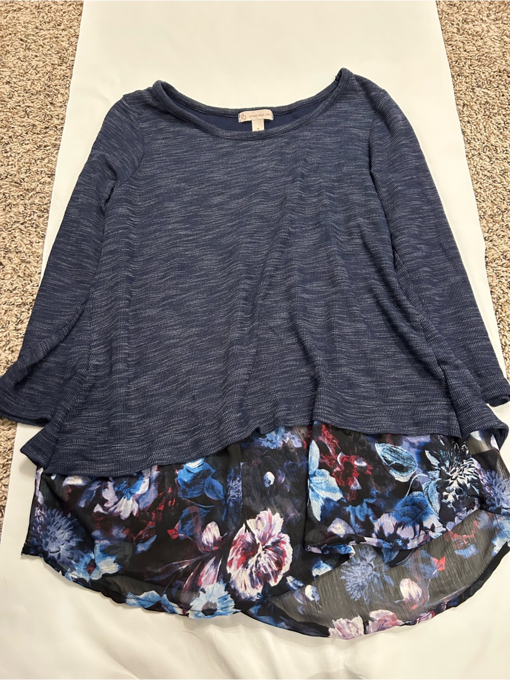 Christopher & Banks Navy Knit Tunic with Blue & Purple Floral Hem